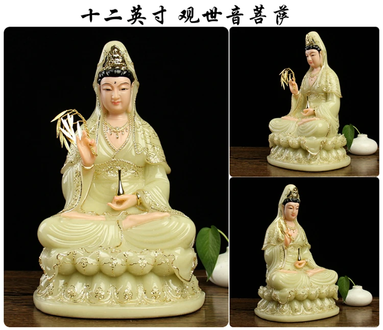 unique Worship figure of Buddha HOME efficacious Talisman #  High-grade jade paint gold GUAN YIN statue