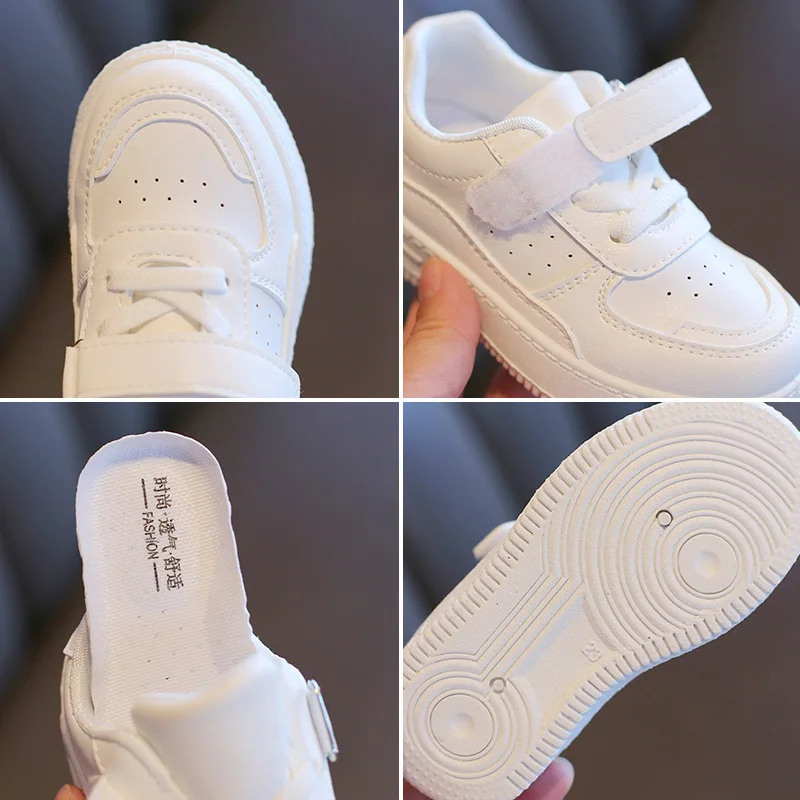 Children's small white shoes 2023 spring and autumn new sports shoes for boys and girls casual board shoes leather face soft sol