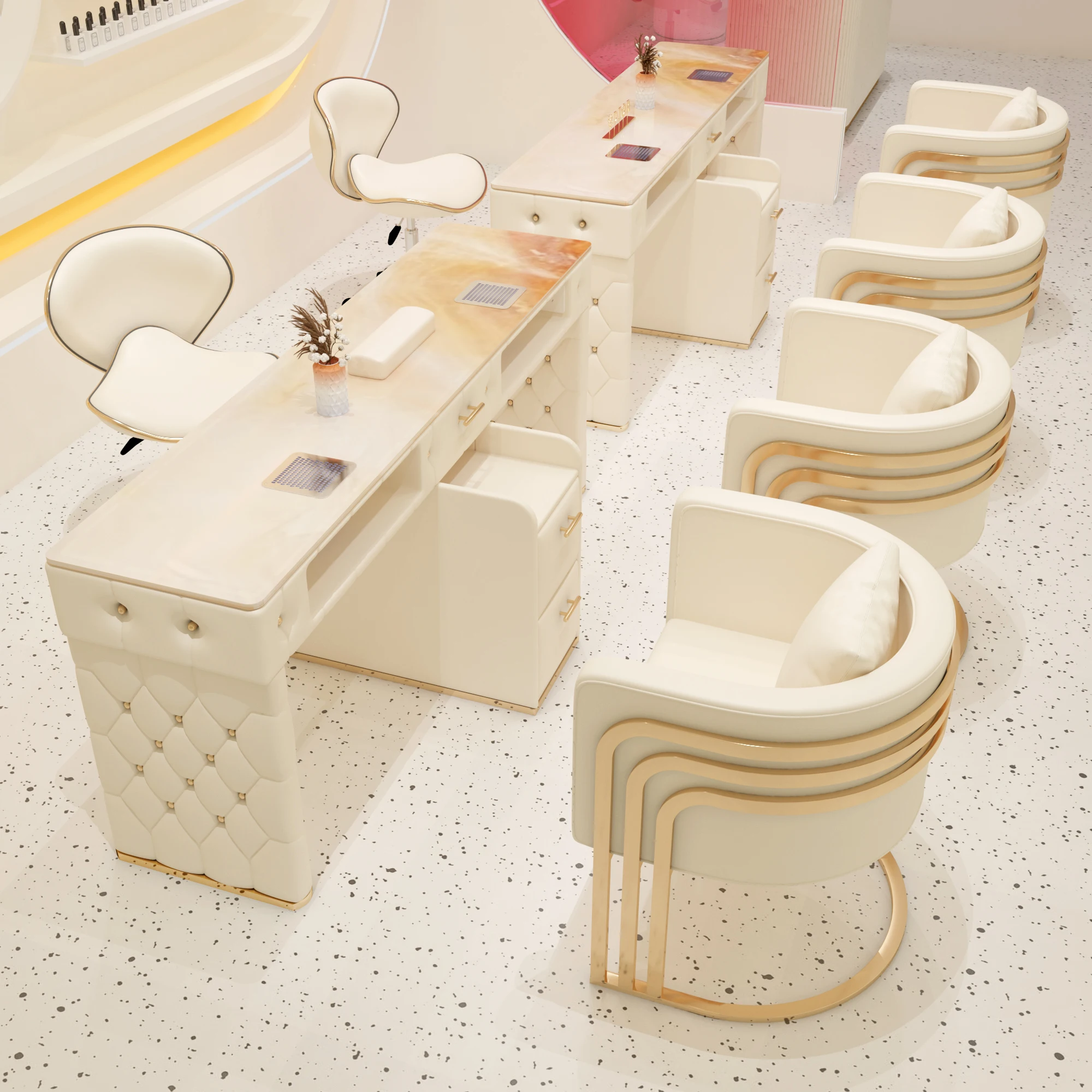 Salon Nail Bar Table And Chairs Set Salon Furniture for Business Growth Beauty Salon Equipment And Supplies Wholesale Inquiry