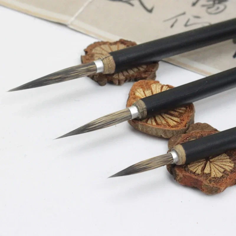 3pcs/lot Chinese Calligraphy Brush Copper Head Hook Line Fine Painting Brush Pen Weasel Mouse Whisker Badger Hair Ceramic Brushs