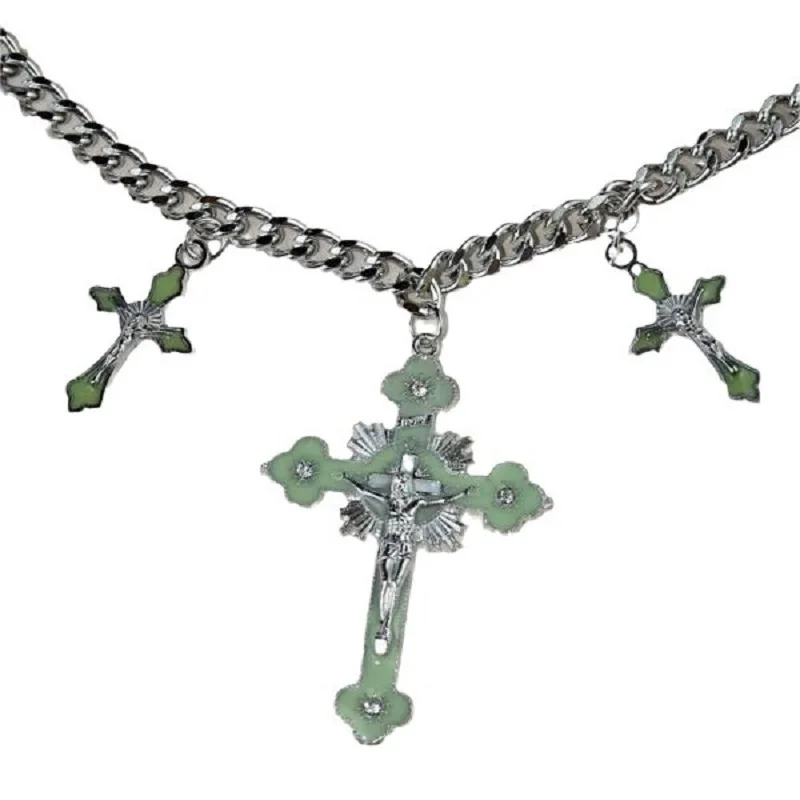 New Pink Cross Necklaces for Women Y2k Fashion Gothic Couple Jewelry Metal Chains Chokers Pendant Necklace Party Jewelry Gifts