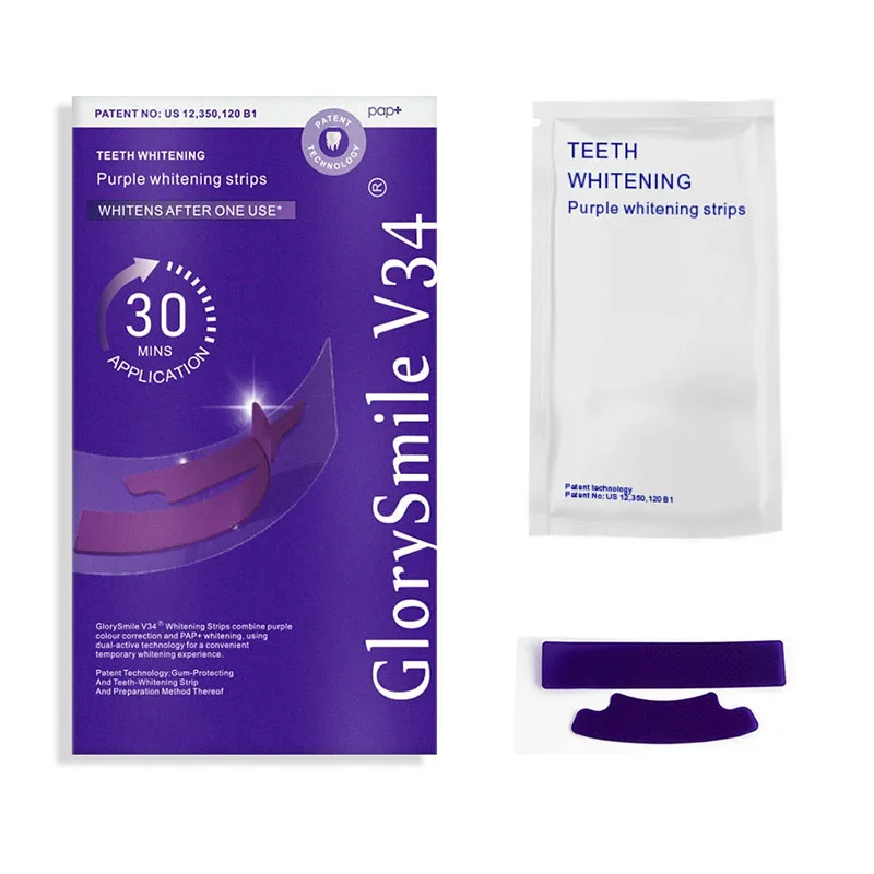 Glorysmile V34 Wet-Type Teeth Whitening Strips Dual Brightening Patented Gum-Friendly Formula Non-Slip Residue-Free