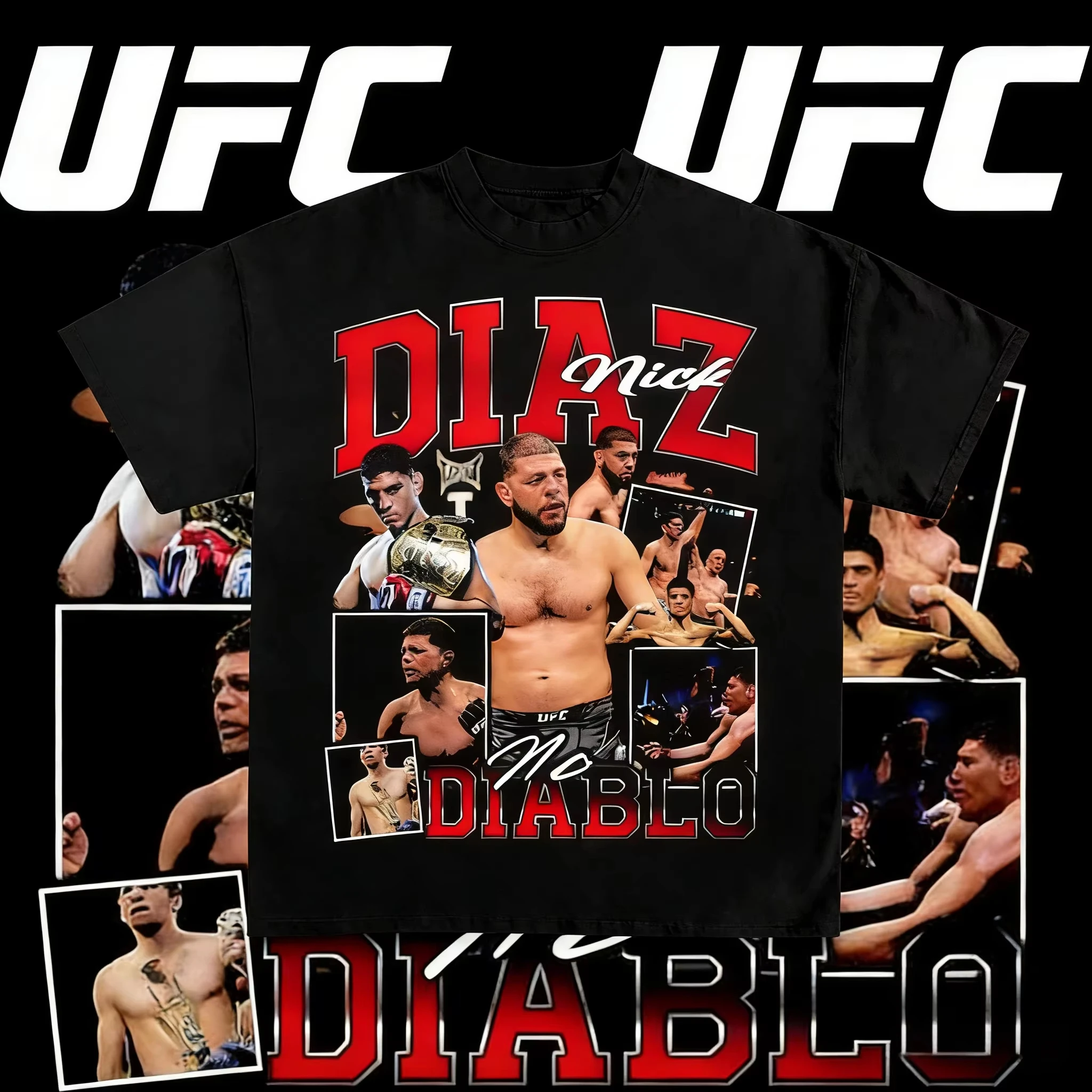 UFC Nick Diaz Thema 2025-26 Sommer Reine Bedruckte Mode Lockeres Trendiges T-Shirt Geeignet für Männer und Frauen