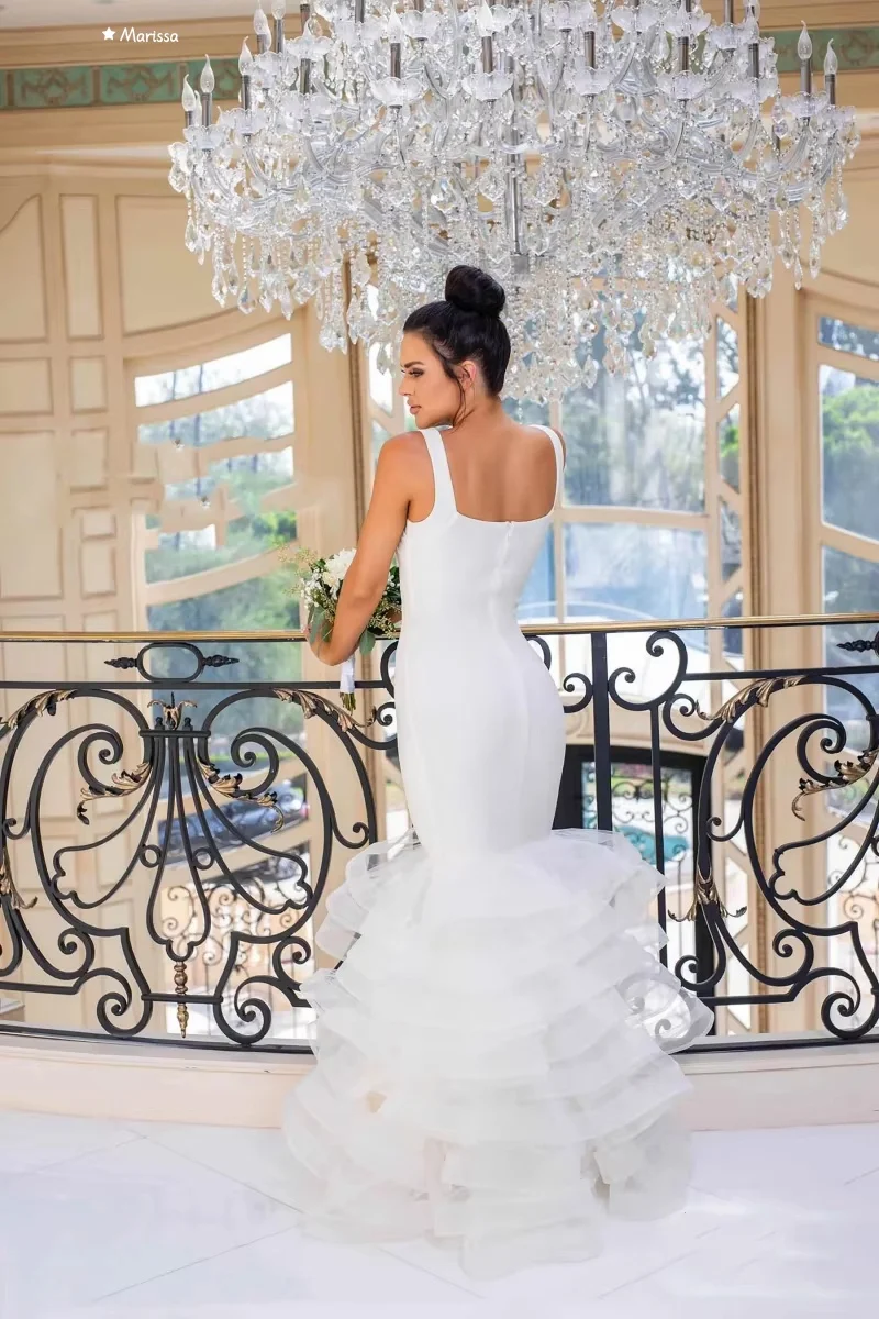 Marissa Gonna gonfia a coda di pesce Abito da sera da donna Donna Abiti da ballo eleganti su misura 2025 Abito da ballo bianco con bretelle con scollo a V