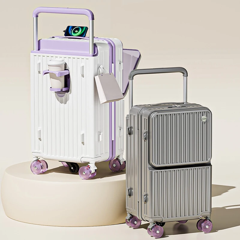 Mala de viagem com haste de tração larga, cinco rodas, 28 polegadas, bagagem de grande capacidade, abertura frontal, bolsa para laptop, mala de cabine de 20 polegadas