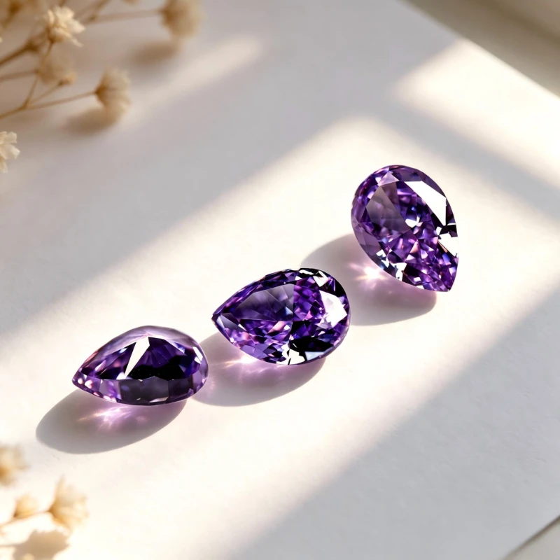 Kubischer Zirkonia Birnenform Künstlicher Zirkon Lila Farbe 5A+ Qualität CZ 4K-Schliff Crushed Ice Cut Hochkarätiger Diamant – Detail 5