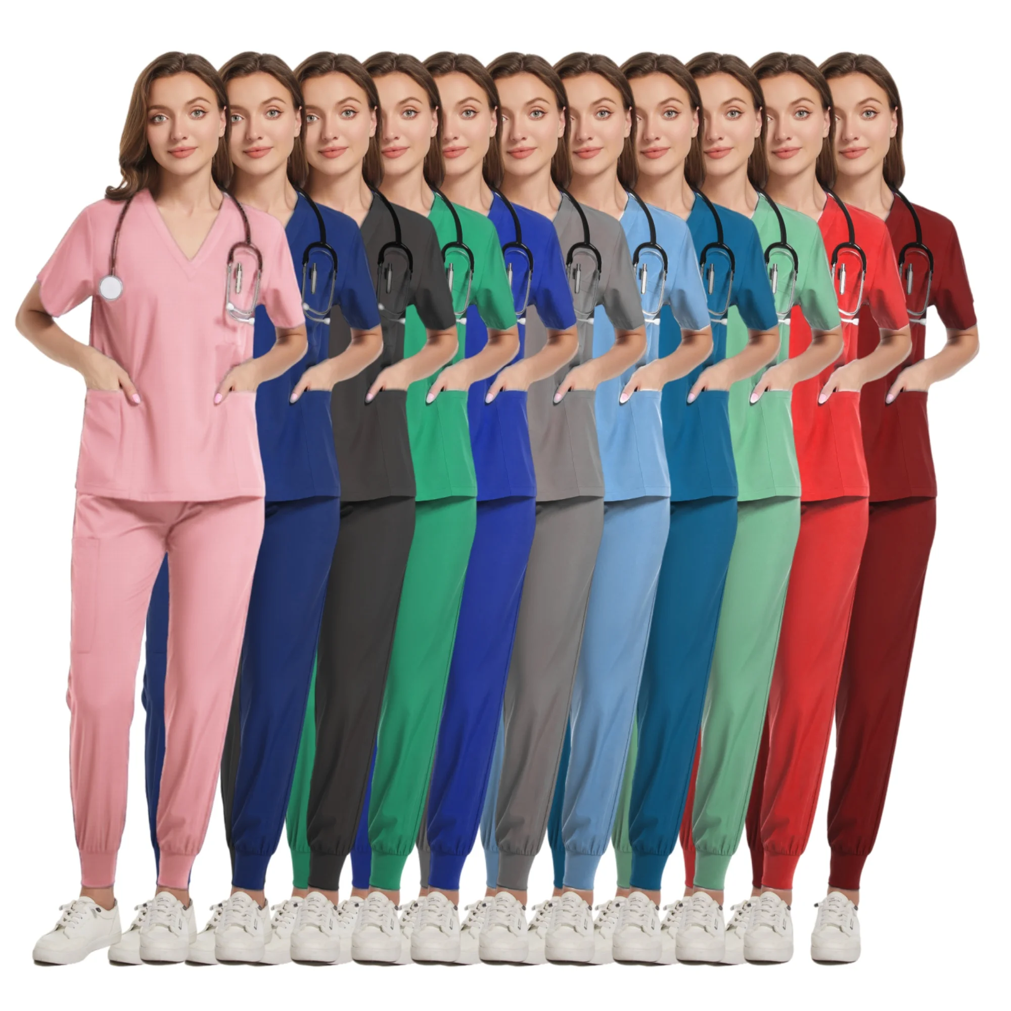 Uniformi chirurgiche Set Scrub donna infermiera medica salone di bellezza abbigliamento da lavoro Scrub clinici Top + pantalone Spa medico tuta tunica infermieristica