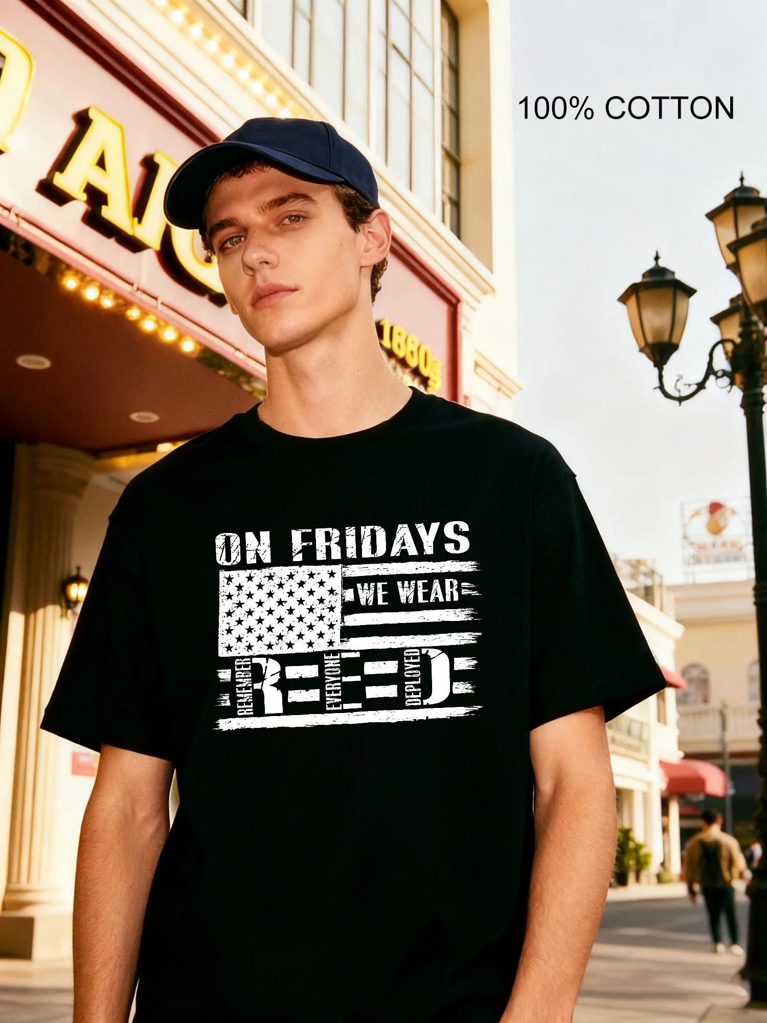 

Red Friday Military Support Graphic Men's T-Shirts Casual Design Crew Neck T-Shirt 180g Street 100% Cotton