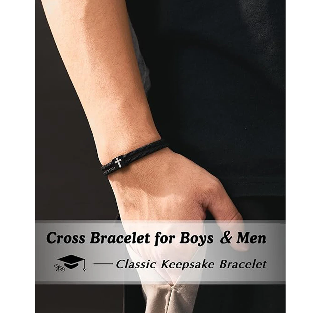 Men' s Bracelet Cross Bracelet for Him Boys - Grad Bracelet College High School Graduation Gifts for Him Boy Son Men Jewelry