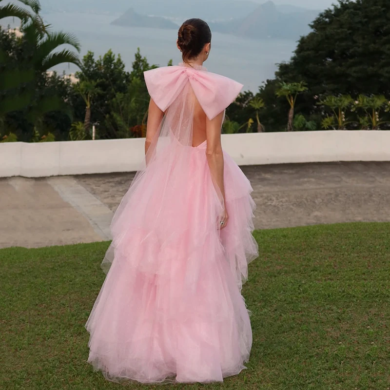 Thinyfull 2026 Maxi Prom Evening Dresses A-Line Halter Ruffled Backless Bow Party Dress Formal Cocktail Prom Gowns Customized