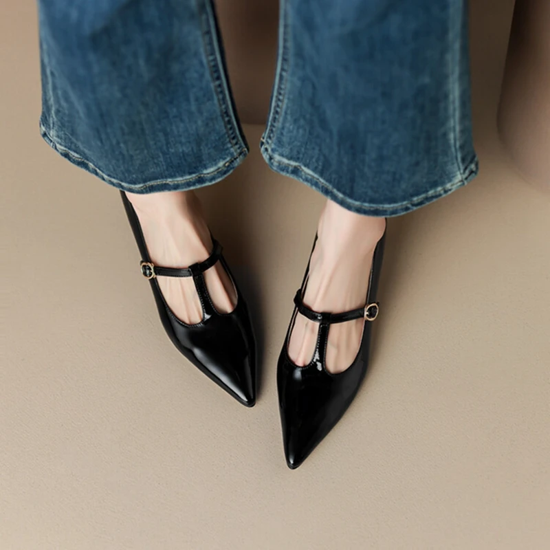 NEW Spring/Autumn Women Pumps Patent Leather Shoes for Women Pointed Toe High Heels Kitten Heel Shoes Elegant Mary Janes Shoes