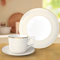 New Bone China Dinner Plates Luxury Gilded Lace Ceramic Tableware Set Feast Porcelain Western Plate Cake Dish Home Decor