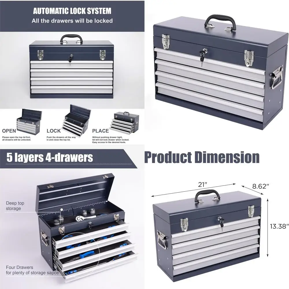 

Металлический ящик для инструментов с 4 выдвижными ящиками и цилиндровым замком, 21 стальной органайзер для хранения для дома и авторемонта