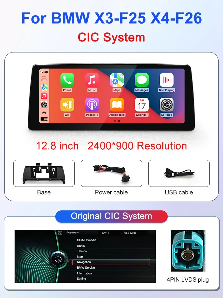 STWEI 2026 New Slim Screens Linux System 12.8inch 2400X900 Resolution For BMW X3 X4 F25 F26 Wireless CarPlay Auto player KSW image 3