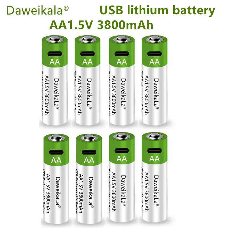 Fast Charging 1.5V AA Lithium Ion Battery with 3800mah Capacity and USB Rechargeable Lithium USB Battery for Toy Keyboard