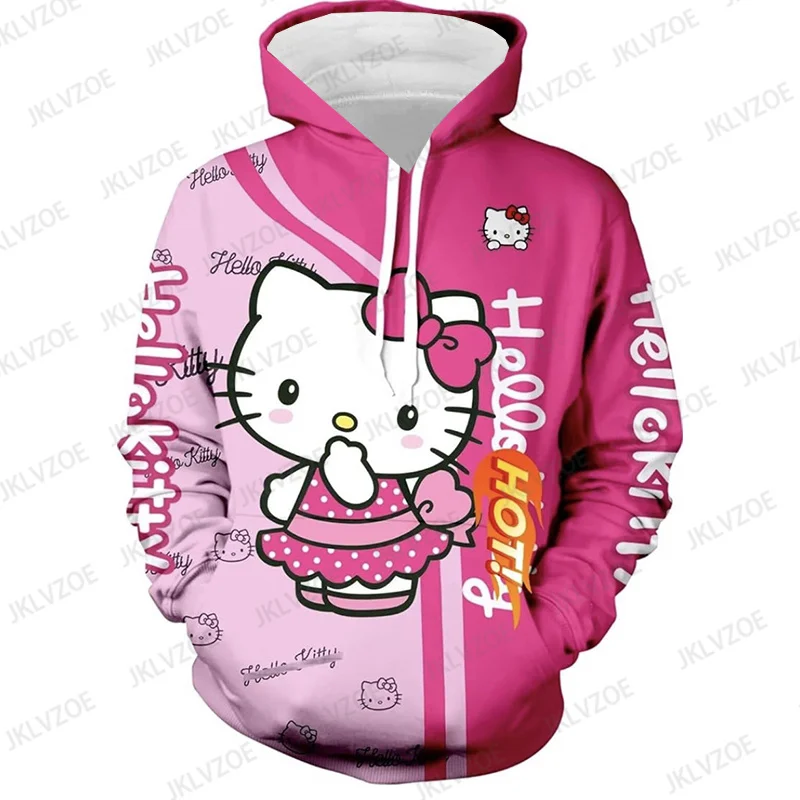 MINISO Couple Hoodies Fashion Hello Kitty 3D Print Hoodie Men Women Fashion Oversized Casual Sport Sweatshirts Pullovers Hooded