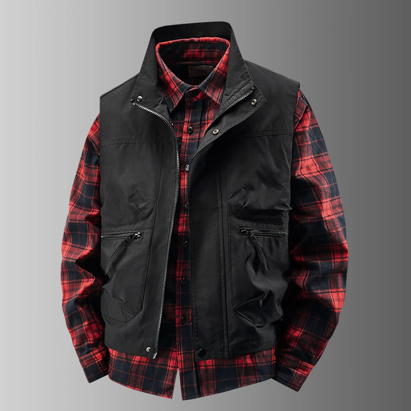 الرجال في الهواء الطلق عالية الجودة عادية تنوعا سترة دون أكمام لربيع الخريف يرتدي يندبروف تنفس الرجال سترة جلدية