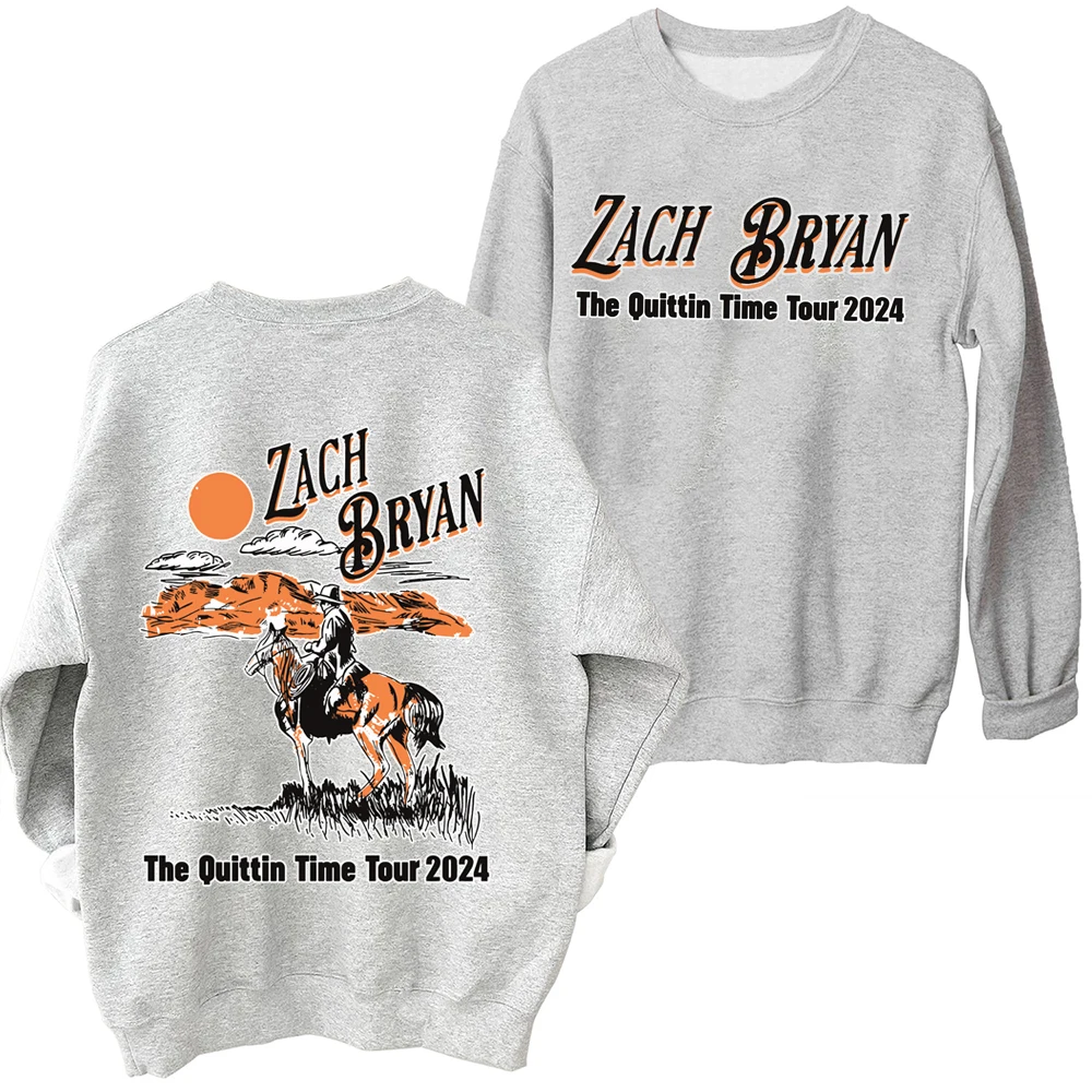 Zach Bryan The Quittin Time Tour 2024 เสื้อกันหนาวผู้ชายผู้หญิง Harajuku รอบคอแขนยาวขนาดใหญ่