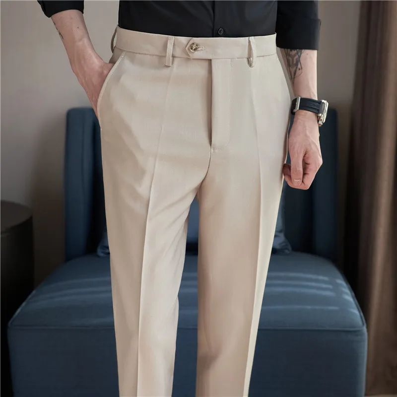 Business Formal Pants Men\'s Korean Style Solid Slim Office Social Suit Pants Casual Men\'s High Quality Streetwear Ankle Trousers