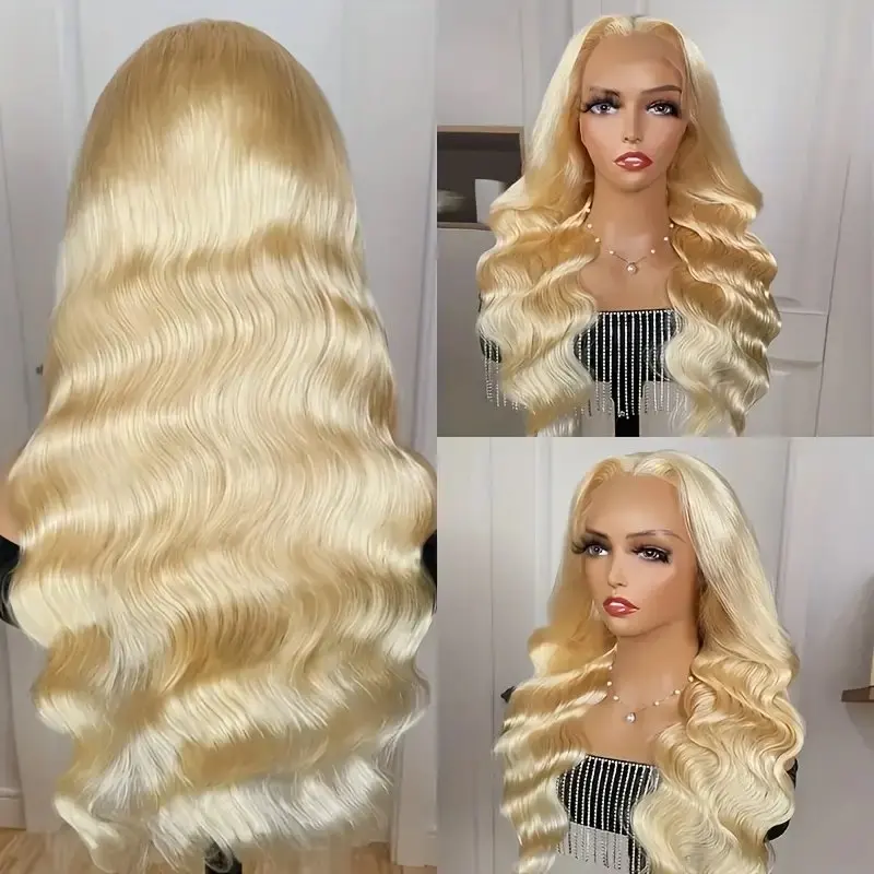 13X4 HD Lace Wig Blonde 613 Human Hair Front Blonde Color 20 36 Inch Body Wave Glue-Free Wave Wig 150 Density