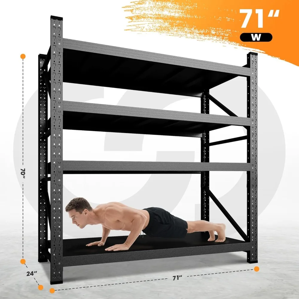 Heavy Duty 71” W Metal Storage Shelves 5000LBS Capacity 4-Tier Garage Shelving Units Steel Industrial Storage Rack Shelf