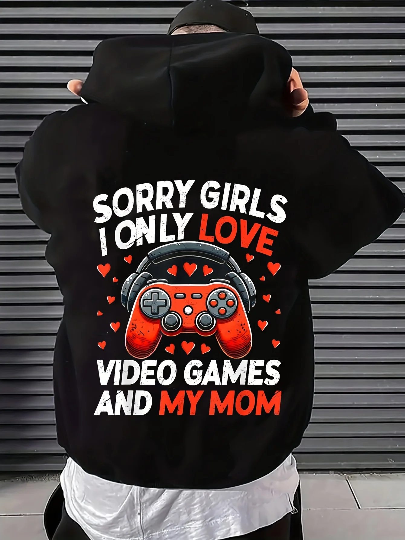 Men's Valentine's Day Gaming Hoodie _ Long-Sleeved Hooded Sweatshirt, Comfortable Casual Wear, Game Controller Design, Perfect for Young People