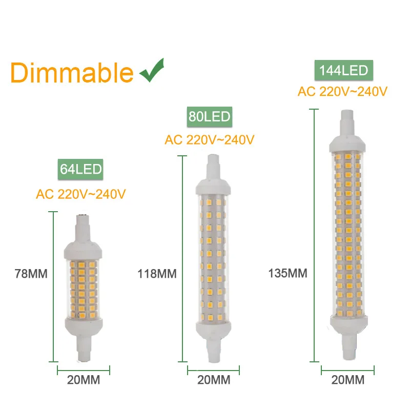 

220v Dimmable R7S Ceramic Bulb R7S Cross Recess135mm 118mm 78mm 15w 10w 6w Led Floodlight 3000k 4000k 6000k Replace J118 J135