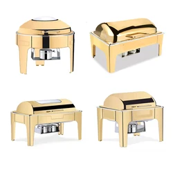 Party Catering Equipment Buffet Set Saving  Round Roll Top Chafer  Luxury Gold Fuel Food Warmer Chafing Dishes