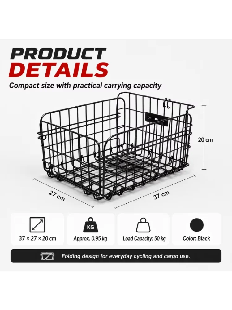 AliExpress NONE 18L Foldable Bicycle Rear Basket Bike Cargo Basket Large Capacity Steel Wire Carrier for Commuting Shopping and Daily Cycling