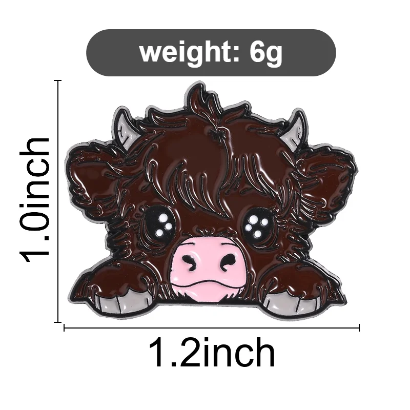 Hochlandrind Cartoon Emaille-Anstecknadel Niedliche Flauschige Langhaarige Braune Kuh Broschen Rucksack Revers Abzeichen Tierschmuck Geschenk für Freunde – Detail 1