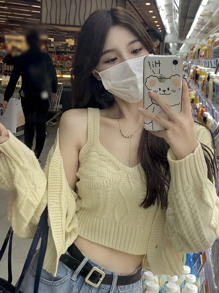 

Korean Sle Chic ort Sve Women's Knitted Sweater Jaet Hong Kong Flavor Long Sve ort Knitted Cardigan Vest