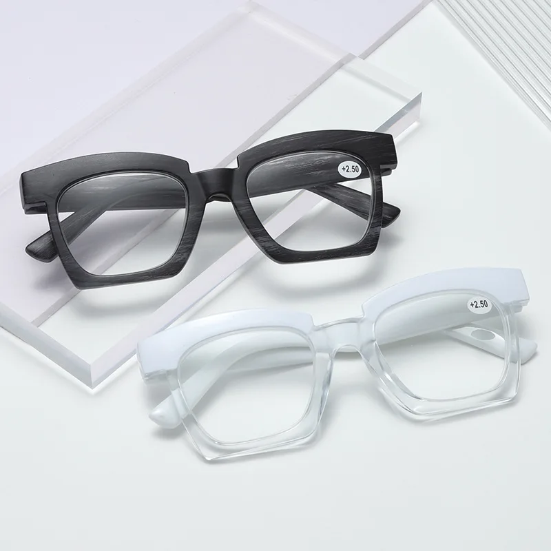 Fashionable Lady Large Square Reading glasses Men Vintage Bicolor Reader Thick Eyebrow Computer Eyewear +100 +150 +200 +250 +400