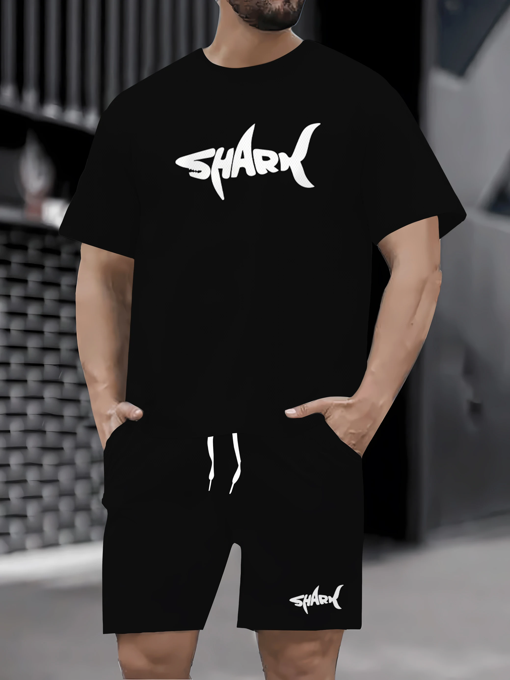 طقم مكتب شورت رجالي صيفي غير رسمي فضفاض مكون من قطعتين بأكمام قصيرة وسروال قصير لصيف 2025 #3