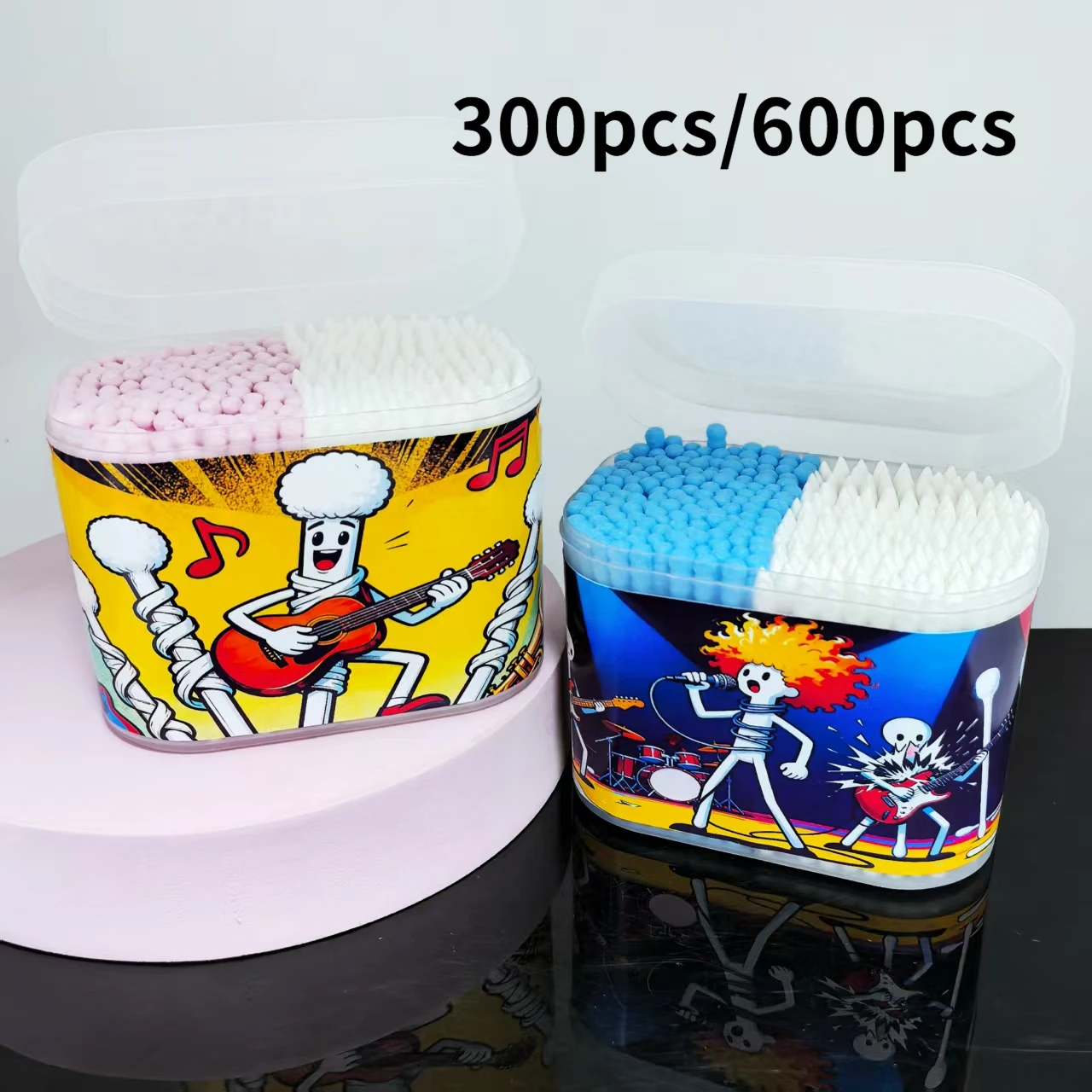 300 шт./600 шт., ватные палочки с рисунком музыкальной серии, двусторонние ватные палочки для чистки, ватные палочки для ежедневного использования, бытовые ватные тампоны