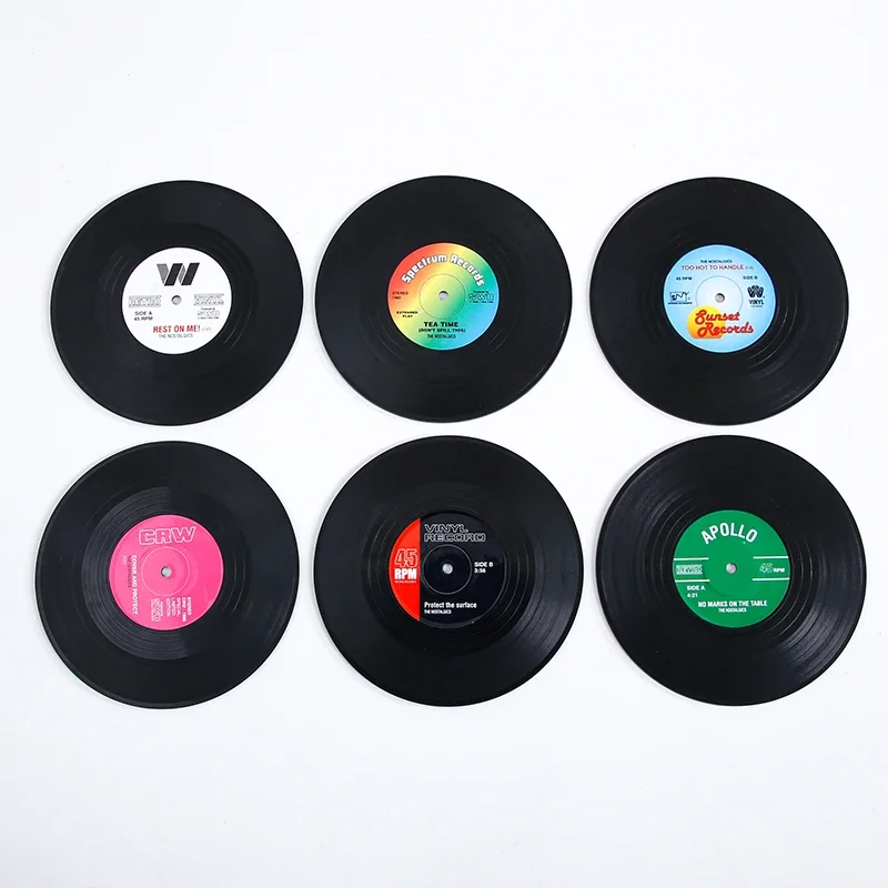 Retro Record Coasters Table Placemats Creative Coffee Mug Cup Coasters Creative Heat-resistant Nonslip Pads Kitchen Tools