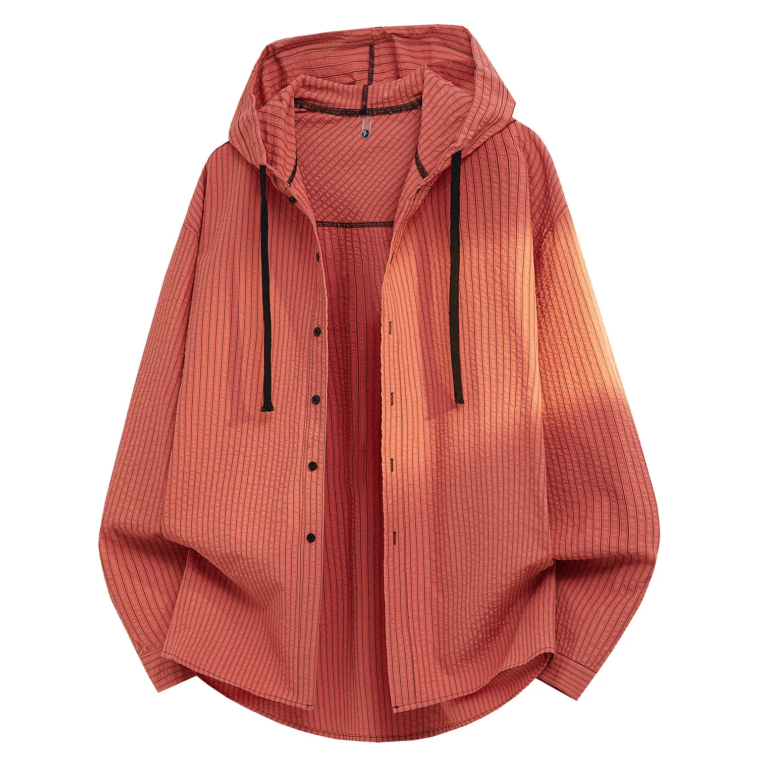 Mens Sun Protection Hooded Striped Shirt Long Sleeve Loose Casual Cardigan Sunshade Top Lightweight Breathable Daily Wear Shirts