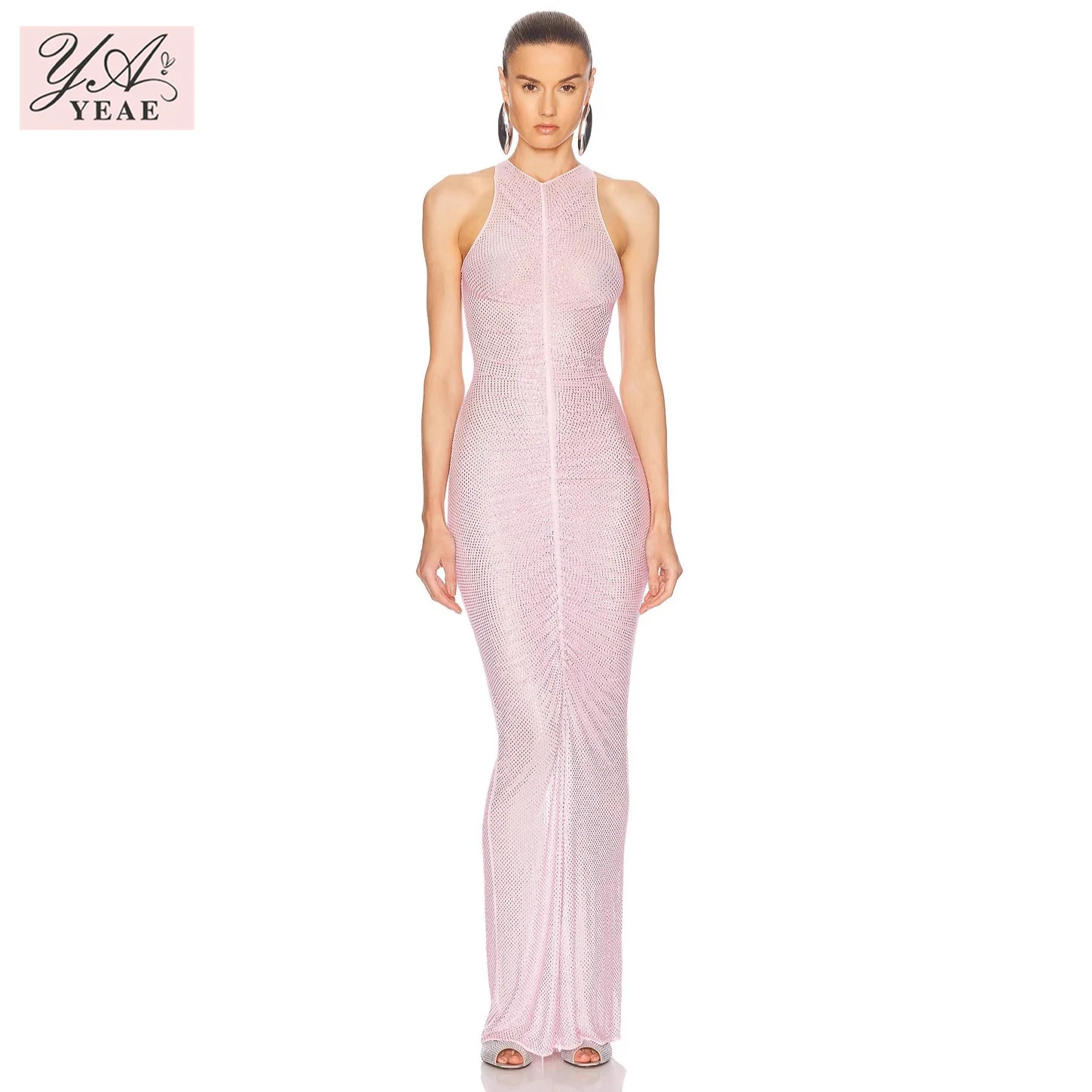 

Розовое прозрачное платье 2025 года — сетчатое платье с украшением кристаллами, роскошная вечерняя одежда с вырезами