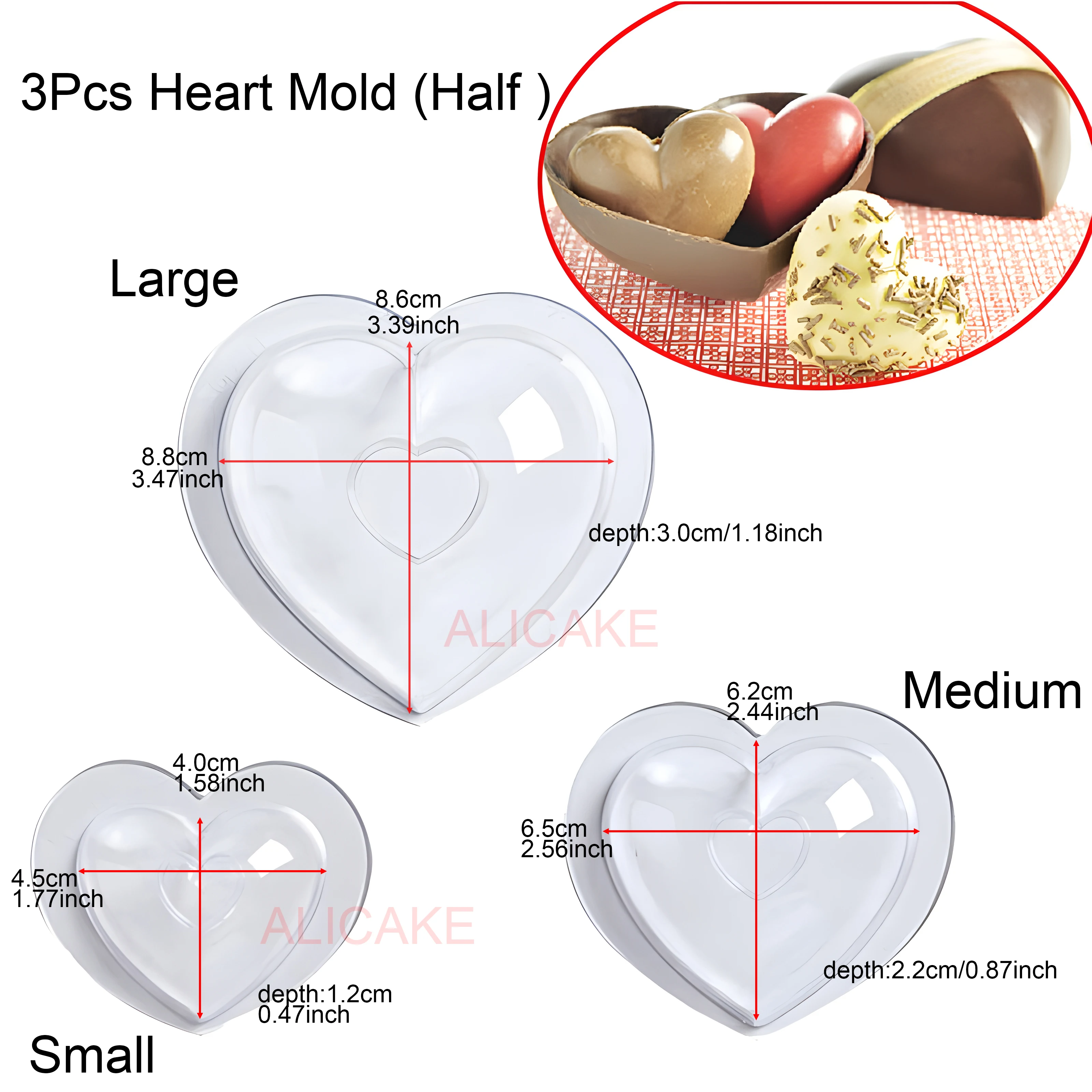 3 pz/set stampo per cioccolato a forma di cuore stampo per caramelle 3D in plastica di san valentino per caramelle pasticceria da forno utensili da pasticceria