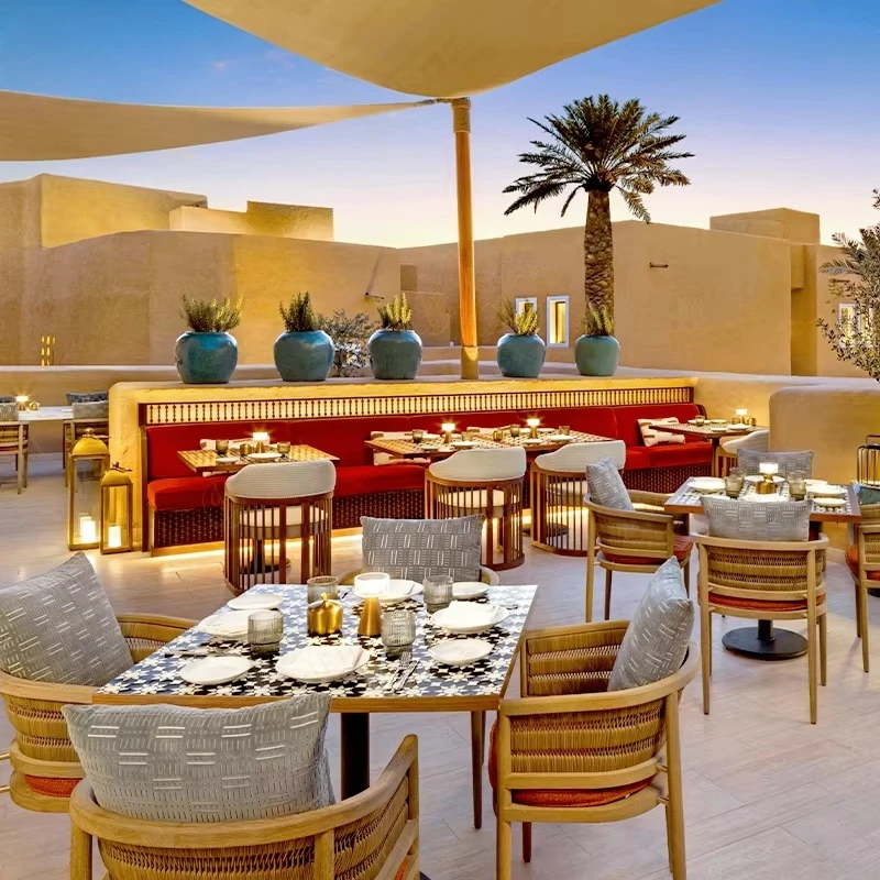 

Modern Lightweight Luxury Business Furniture Set Cafe Restaurant Wooden Dining Table Rattan Polyurethane Hotel Chair