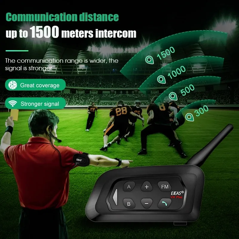 4PCS EJEAS V4C PLUS Referee Intercom 4 Users Full Duplex Bluetooth Headphone Football Conference 1500M Waterproof with FM Radio