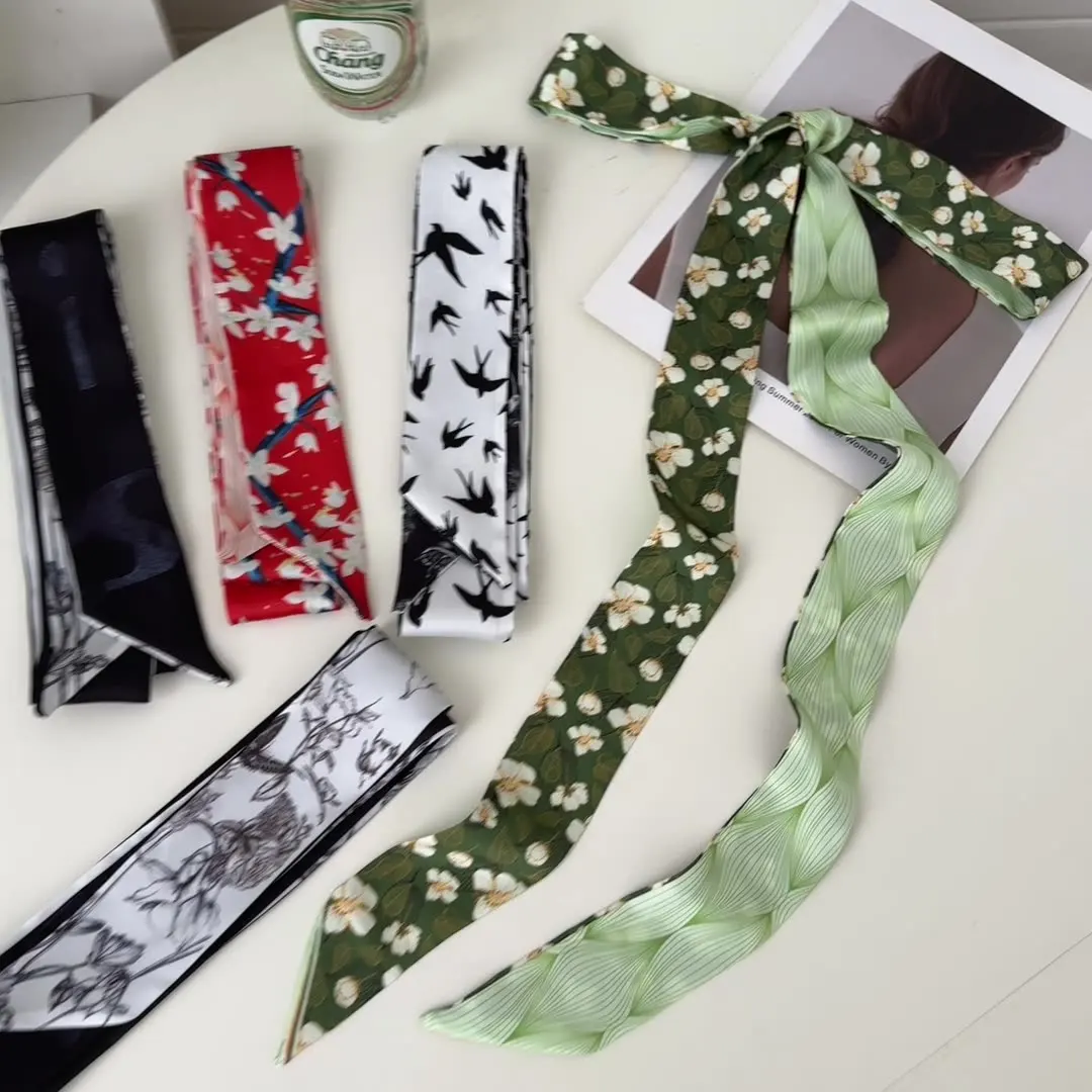 Novely Summer Fashion Printed Dress Belt For Women 2M Lengthened Norrow Imitation Silk Neck Scarf Party Headband Hats Decoration
