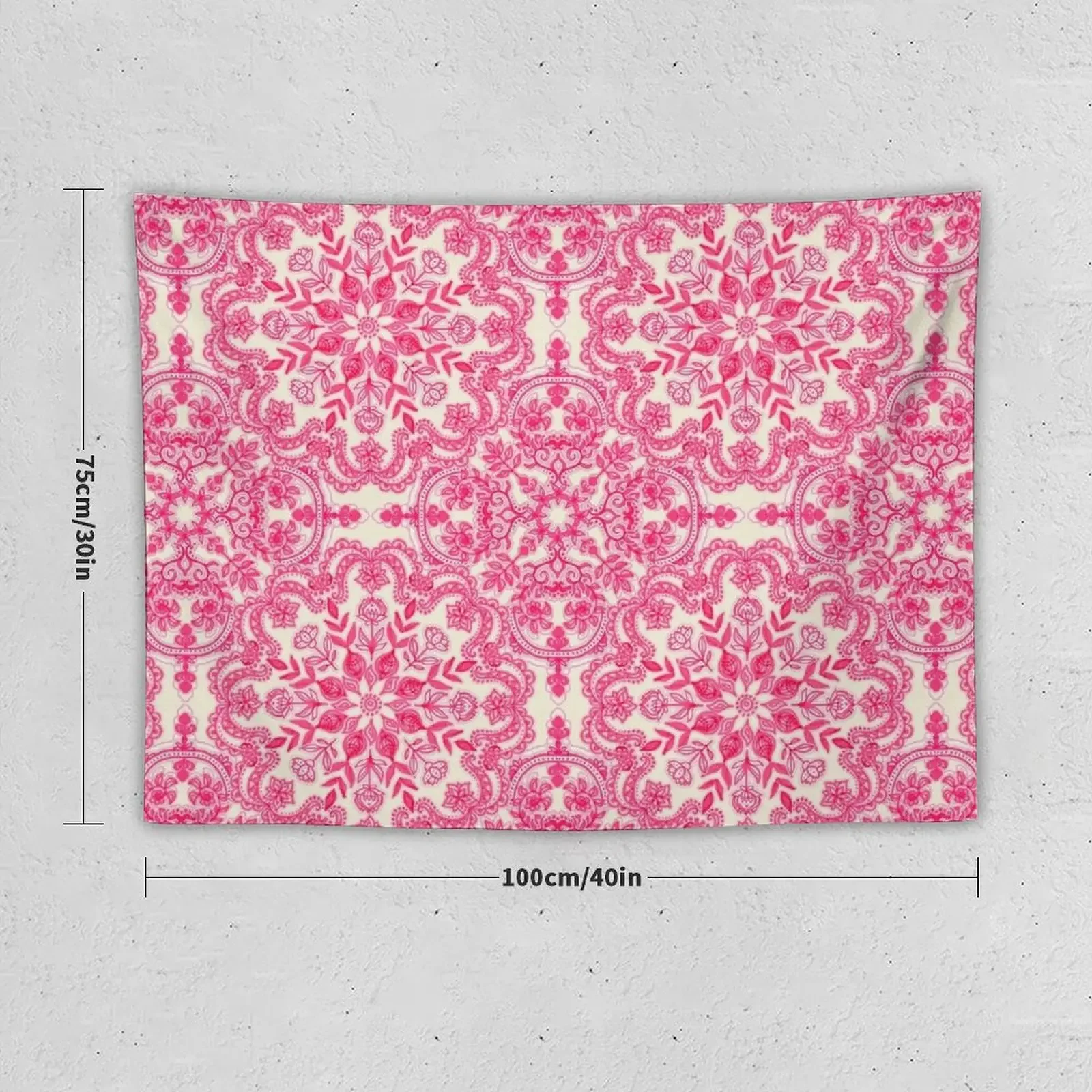 Hot Pink & Soft Cream Folk Art Pattern Tapestry Decorative Wall Murals Decor For Room Decoration For Home Tapestry