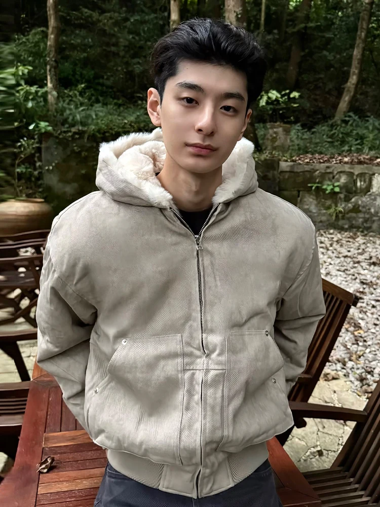 

ay American Marble Eagle Cotton Jaet Men's Winter Thiened Faux Fur Cleanfit Coat Casual Long Sve Hooded Jaet