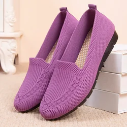 Women Sneakers Casual Tennis Shoes Summer Light Breathable Vulcanized Shoes Outdoor Slip-On Lazy Shoes Flats Knit Sneakers 2023