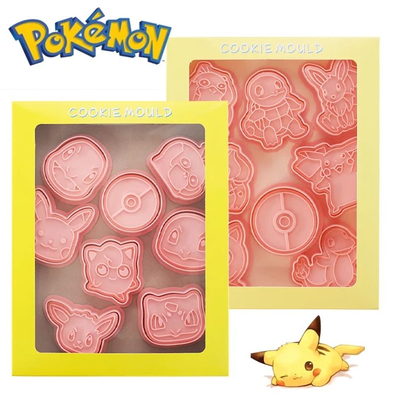 8pcs Pokemon Pikachu Cookie Cutters Cartoon 3D Pressable Biscuit Mold Kitchen Baking Supplies Cake Pastry Bakeware Tools