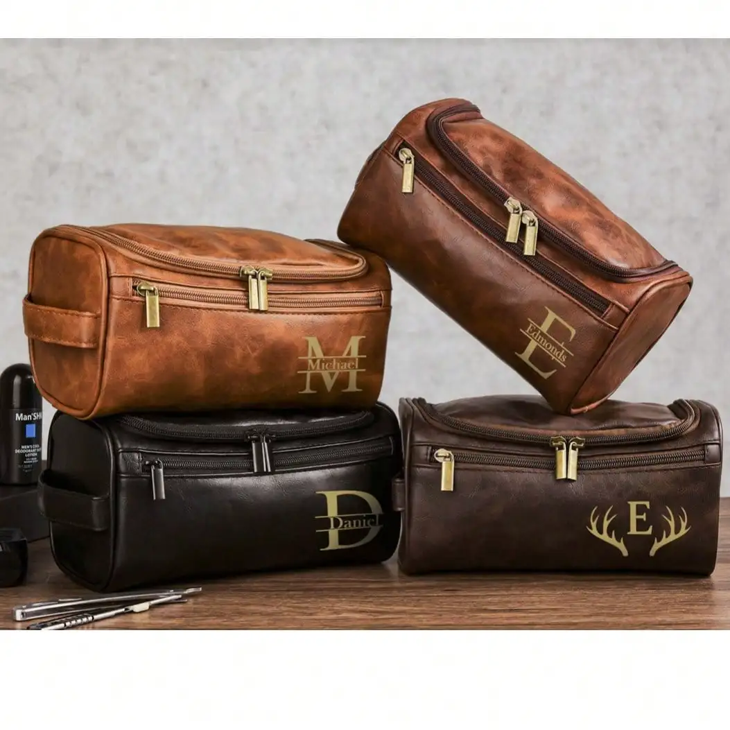 Personalized Leather Toiletry Bag Multi-Functional Dopp Kit for Him Her Holiday Gift