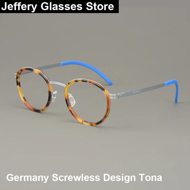 

2024 Germany Screwless Oval Glasses Frame Men Women Tona Acetate Titanium Eyeglasses Ultralight Vintage High Quality Spectacle