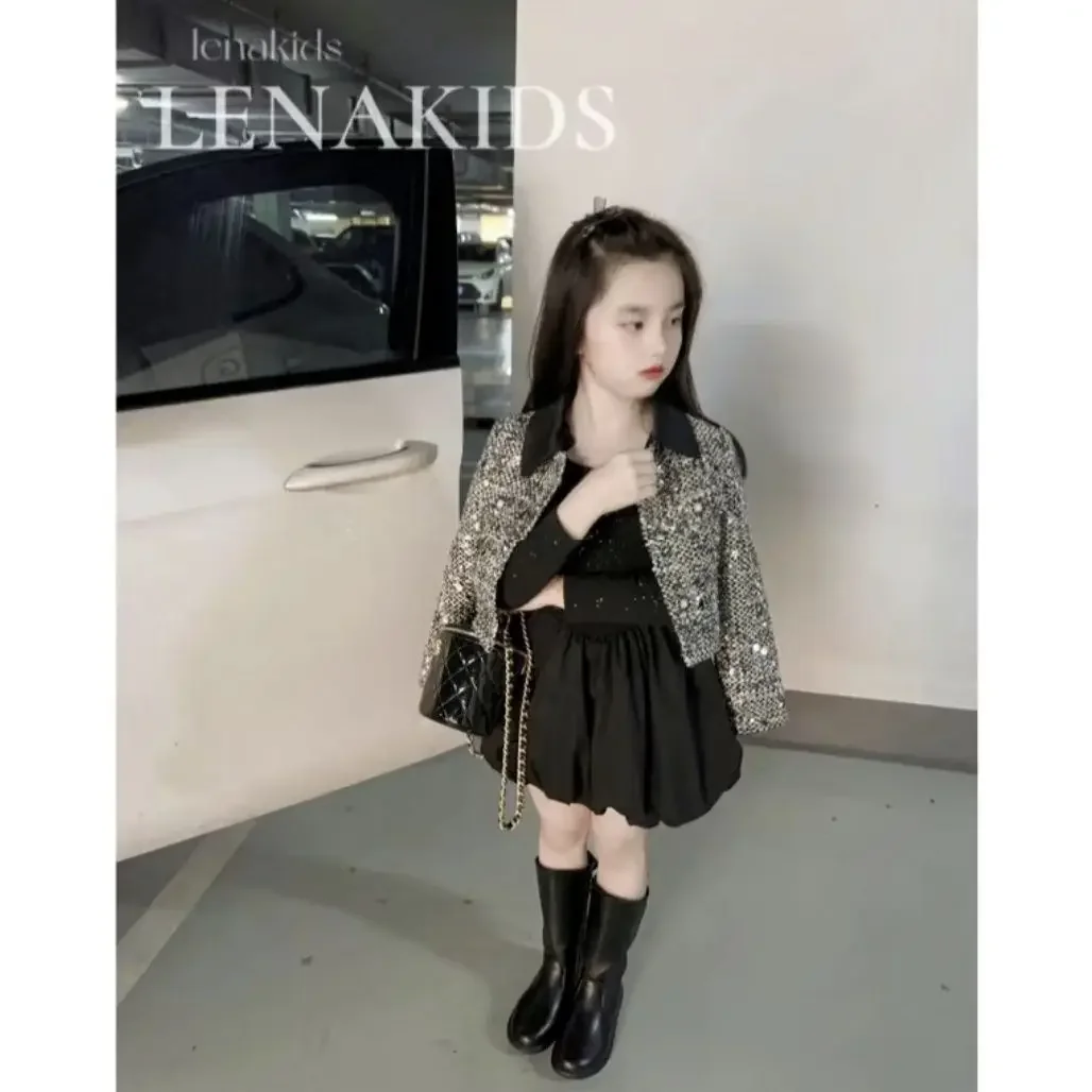 Girls Clothes Suit Fall Family Star 2024 Spring and Antumn Short Coat Girl Autumn New White Wear Foreign Style Party Suit