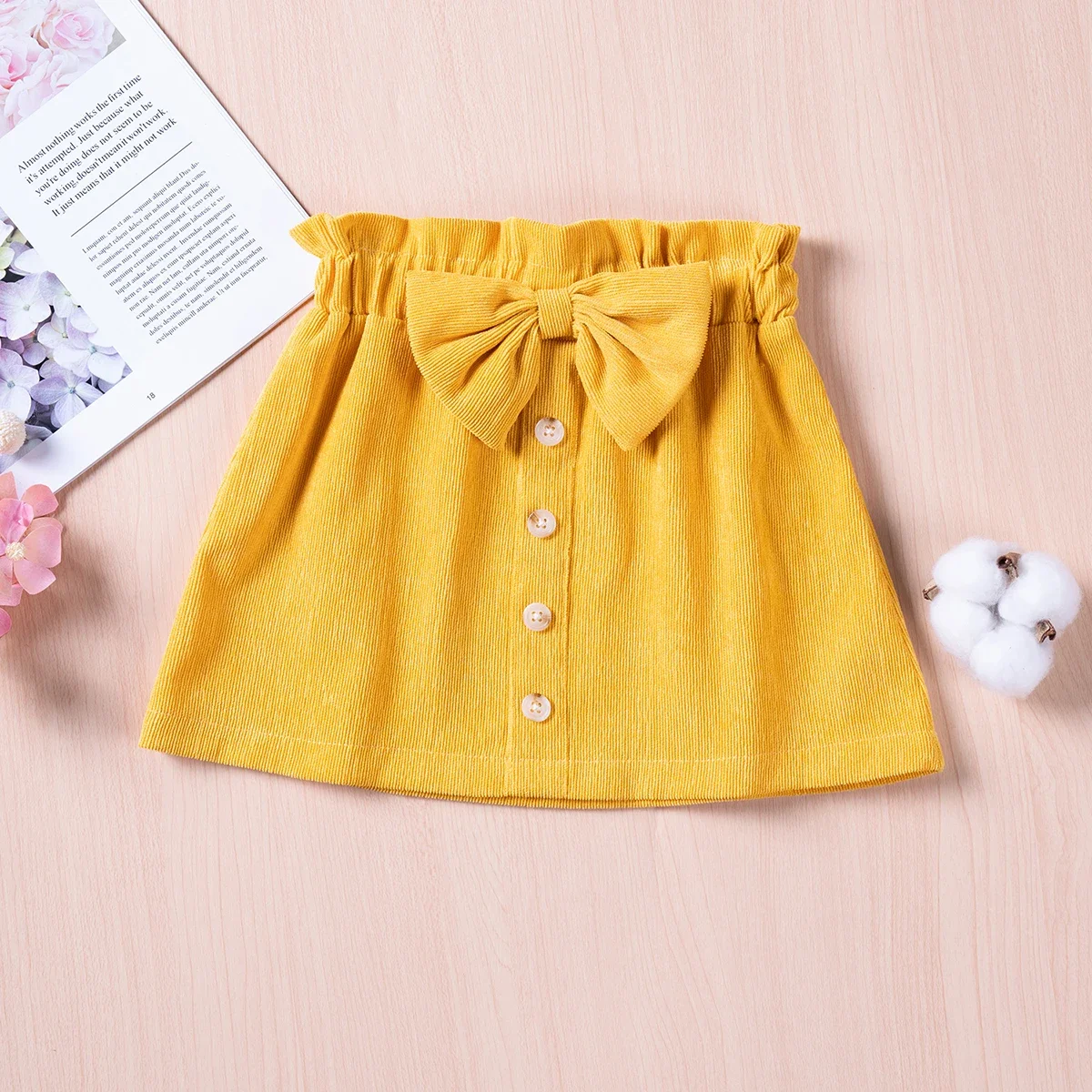 Toddler Girl Short Skirt with Bow Elastic Brown Solid Button Skirt with Bow Decor Casual Spring Fall Girls Bottoms