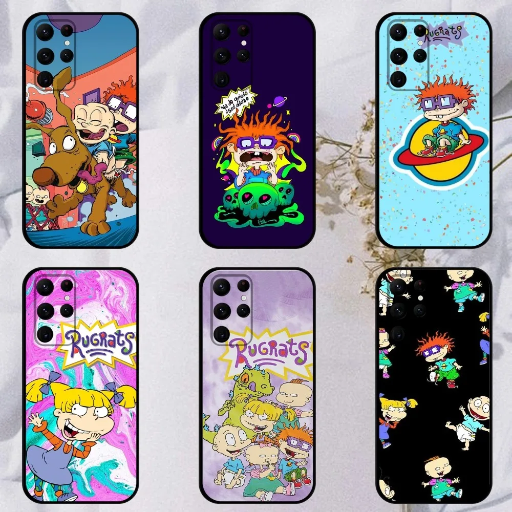 R-Rugrats Cartoon Phone Case For Samsung S23,23,22,30,21,10,9,Note20 Ultra,Lite,Ultra,5G,Plus,FE,Black Soft Case